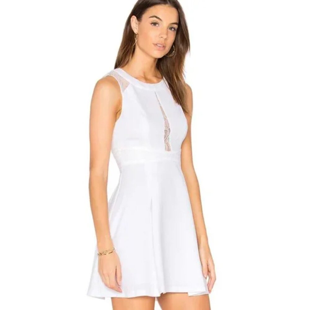 BCBGeneration Fit and Flare White Dress with Lace Detail Size 4
